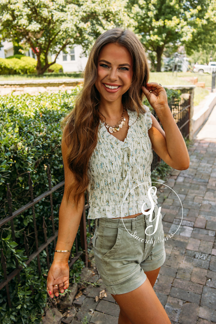 Short and Sweet Tank - Dusty Blue Floral
