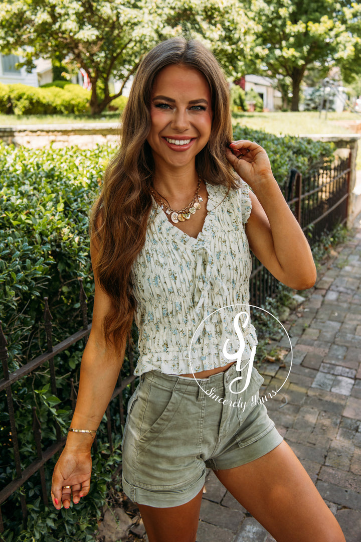 Short and Sweet Tank - Dusty Blue Floral