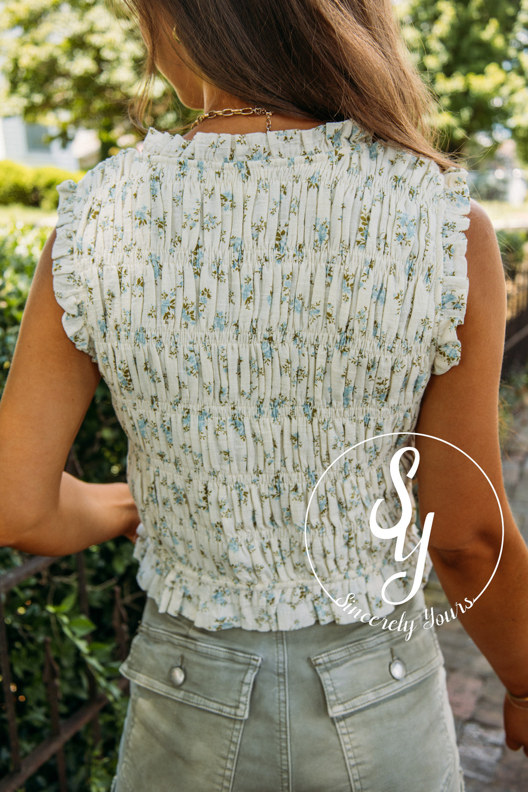 Short and Sweet Tank - Dusty Blue Floral