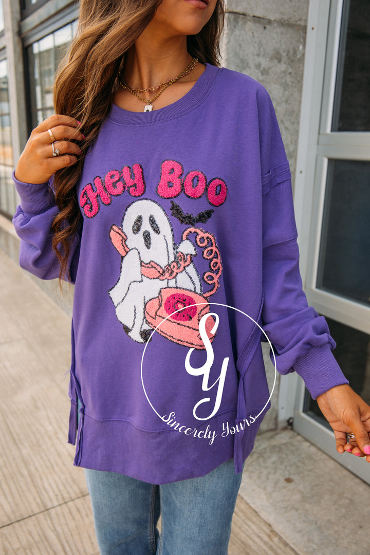 Hey Boo Crewneck - Purple