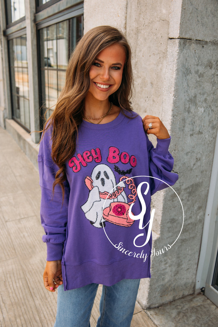 Hey Boo Crewneck - Purple