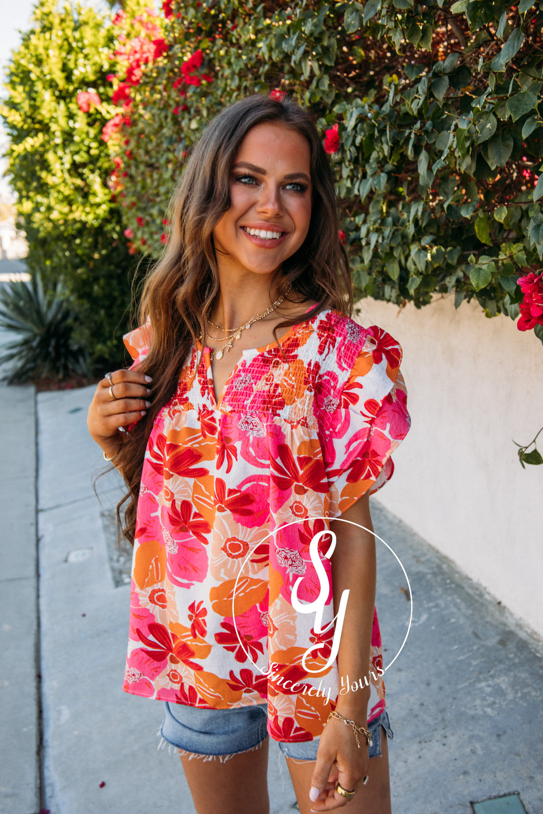 Weekend Floral Blouse- White/Orange