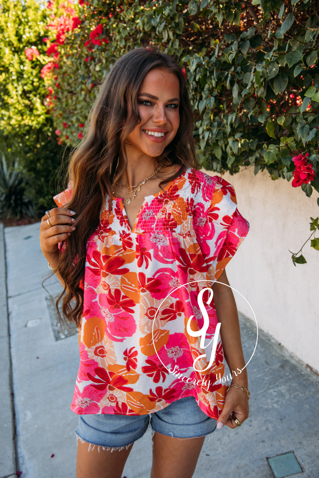 Weekend Floral Blouse- White/Orange