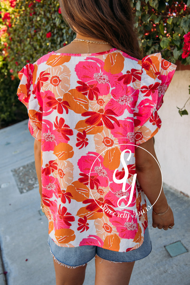 Weekend Floral Blouse- White/Orange