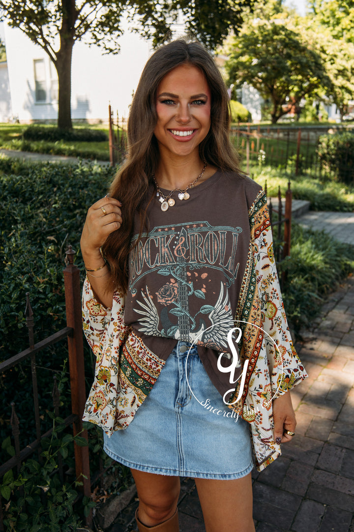 Rock N Roll Guitar Graphic- Brown