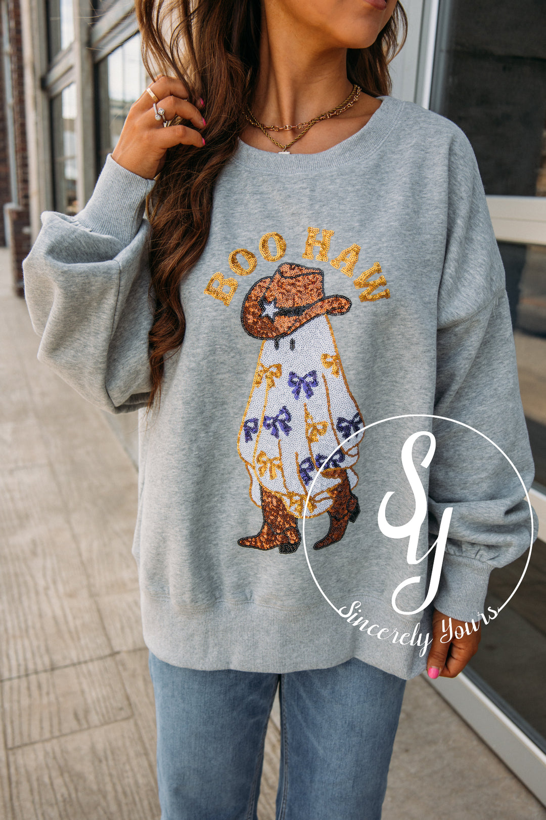 Boo Haw Crewneck - Heather Grey