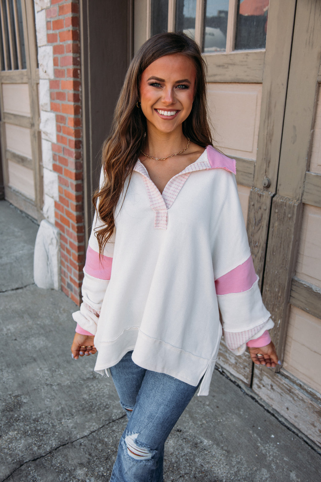 Myrtle Pullover - Ivory/Pink