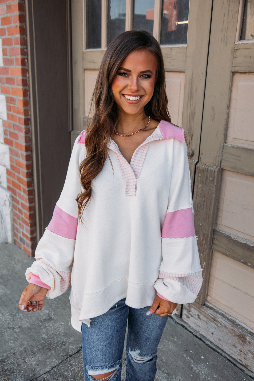 Myrtle Pullover - Ivory/Pink