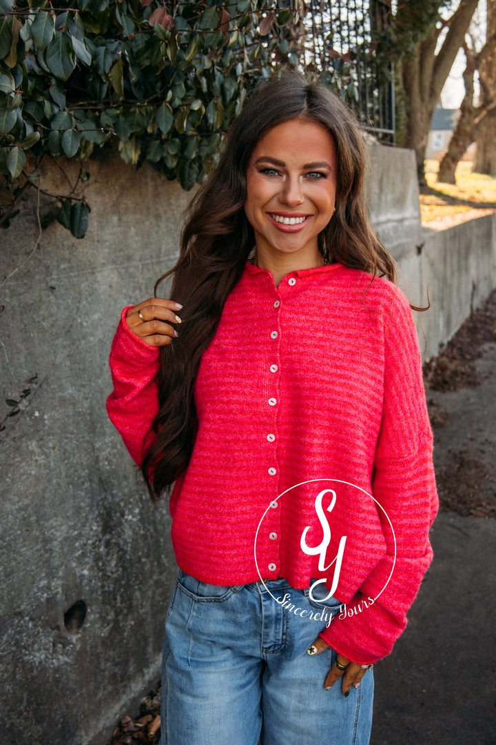 The Vibe Cardigan - Cherry Red