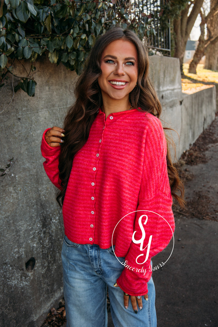 The Vibe Cardigan - Cherry Red