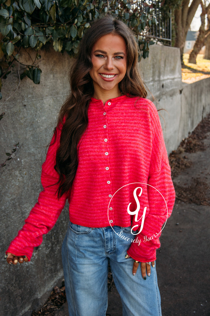 The Vibe Cardigan - Cherry Red