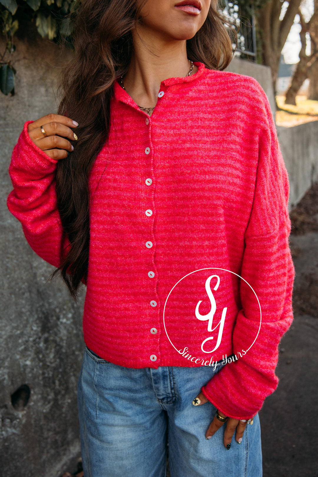 The Vibe Cardigan - Cherry Red