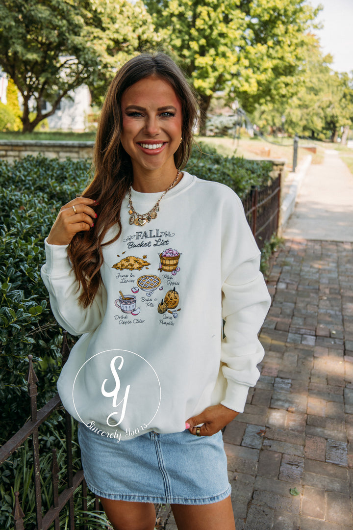Fall Bucket List Crewneck -Ivory