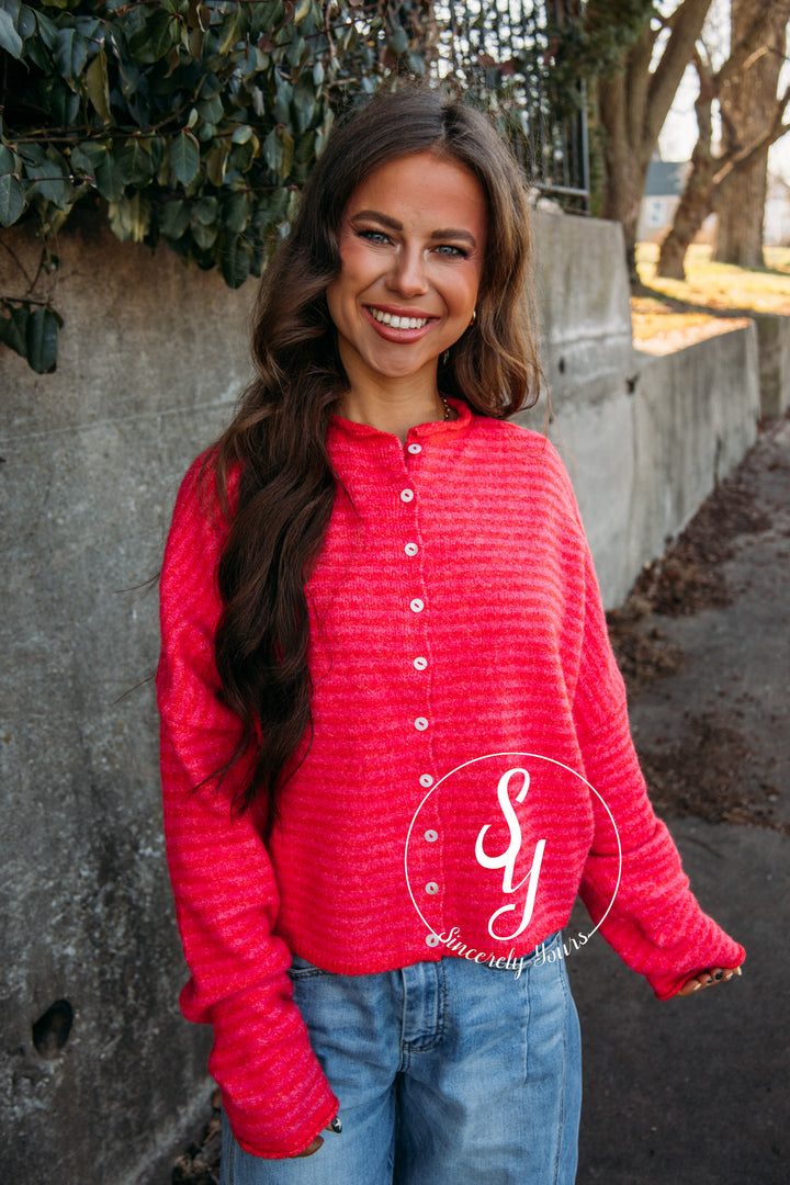 The Vibe Cardigan - Cherry Red
