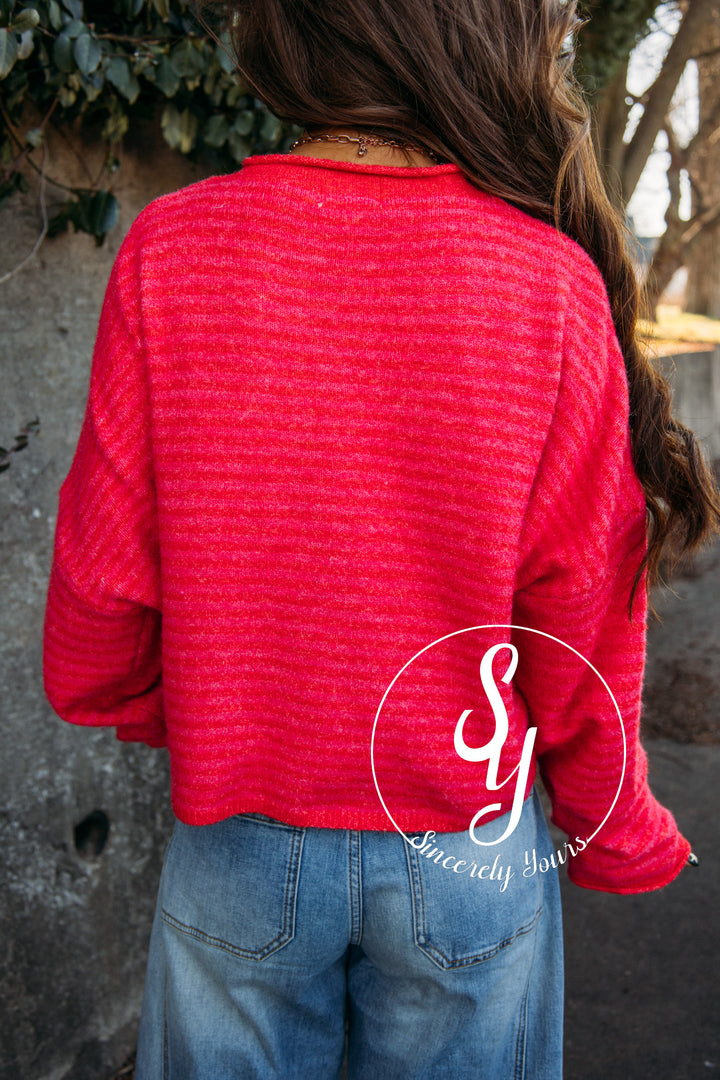 The Vibe Cardigan - Cherry Red