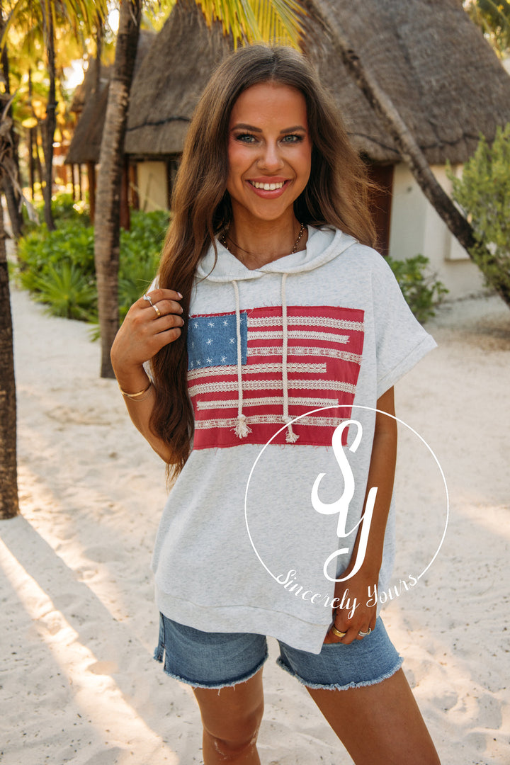 USA Flag Sweater- Light Gray