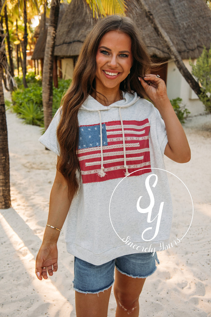 USA Flag Sweater- Light Gray