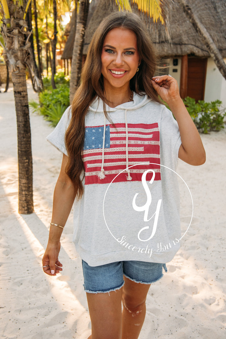 USA Flag Sweater- Light Gray
