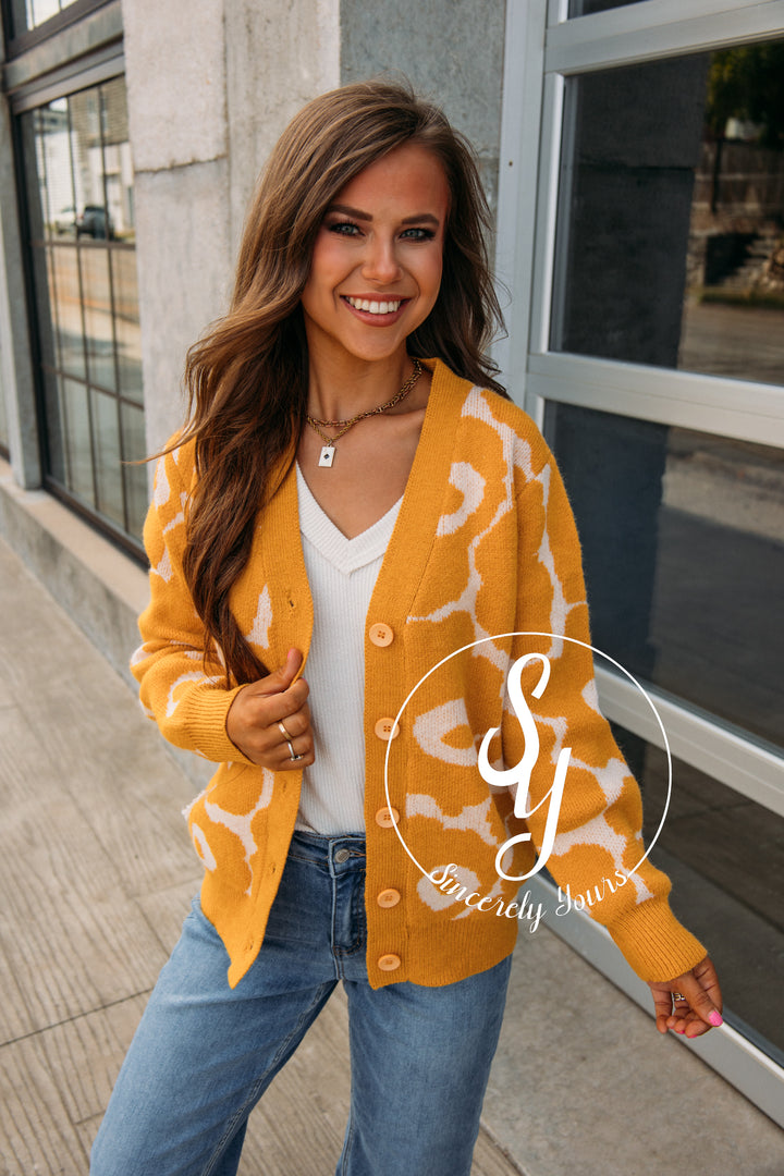 Autumn Daze Cardigan - Mustard Ivory