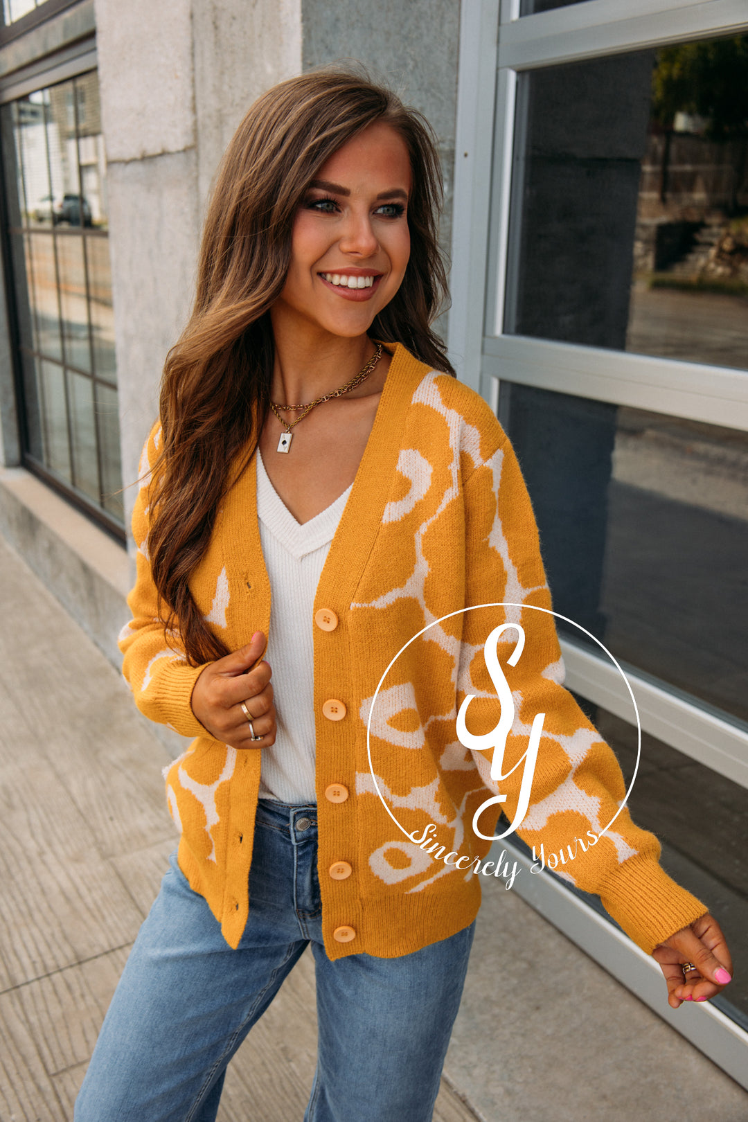 Autumn Daze Cardigan - Mustard Ivory