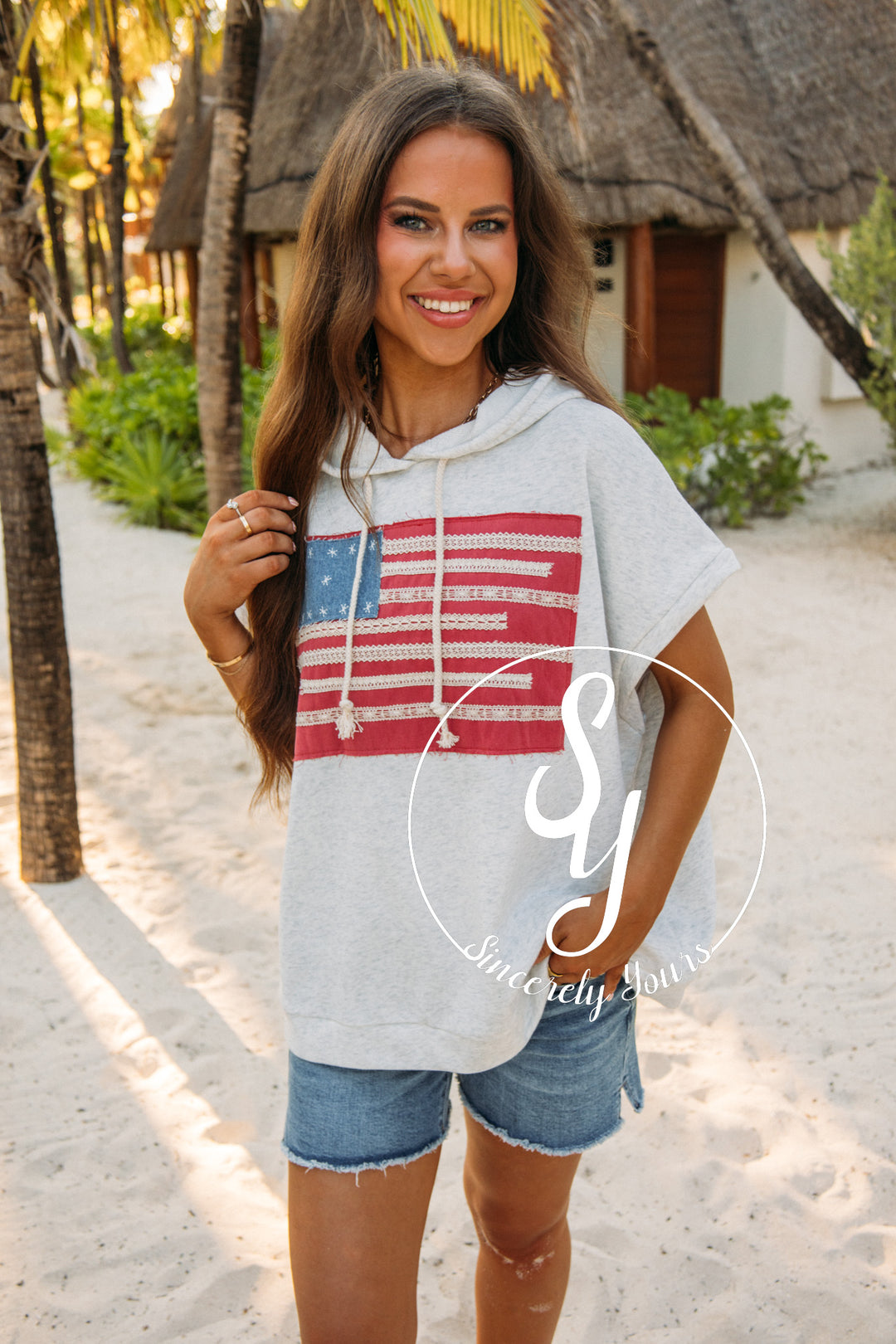 USA Flag Sweater- Light Gray