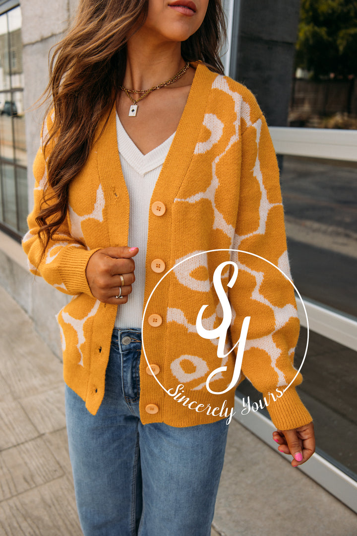 Autumn Daze Cardigan - Mustard Ivory