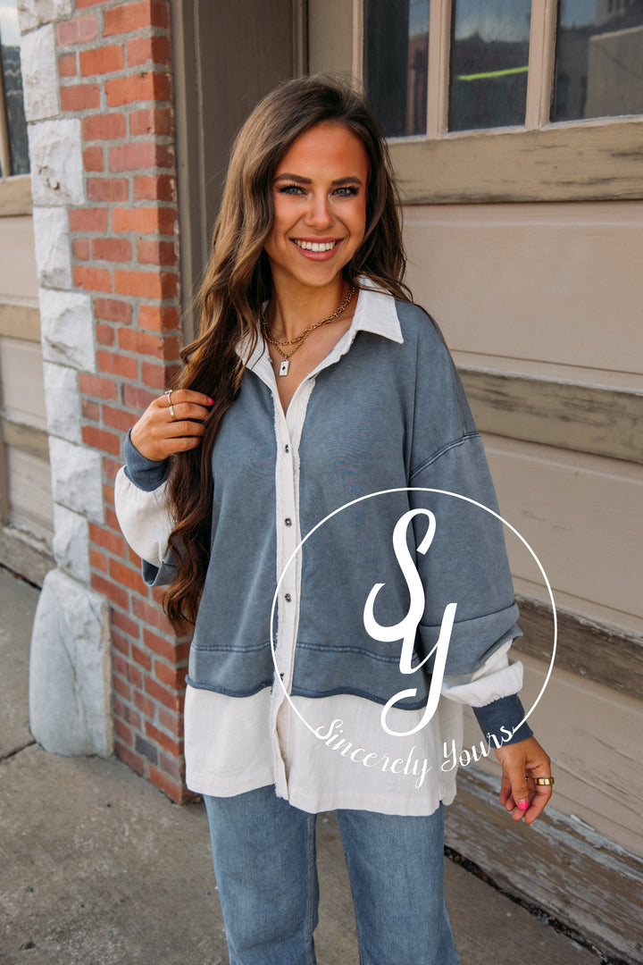 Shy Smile Top- Denim Blue