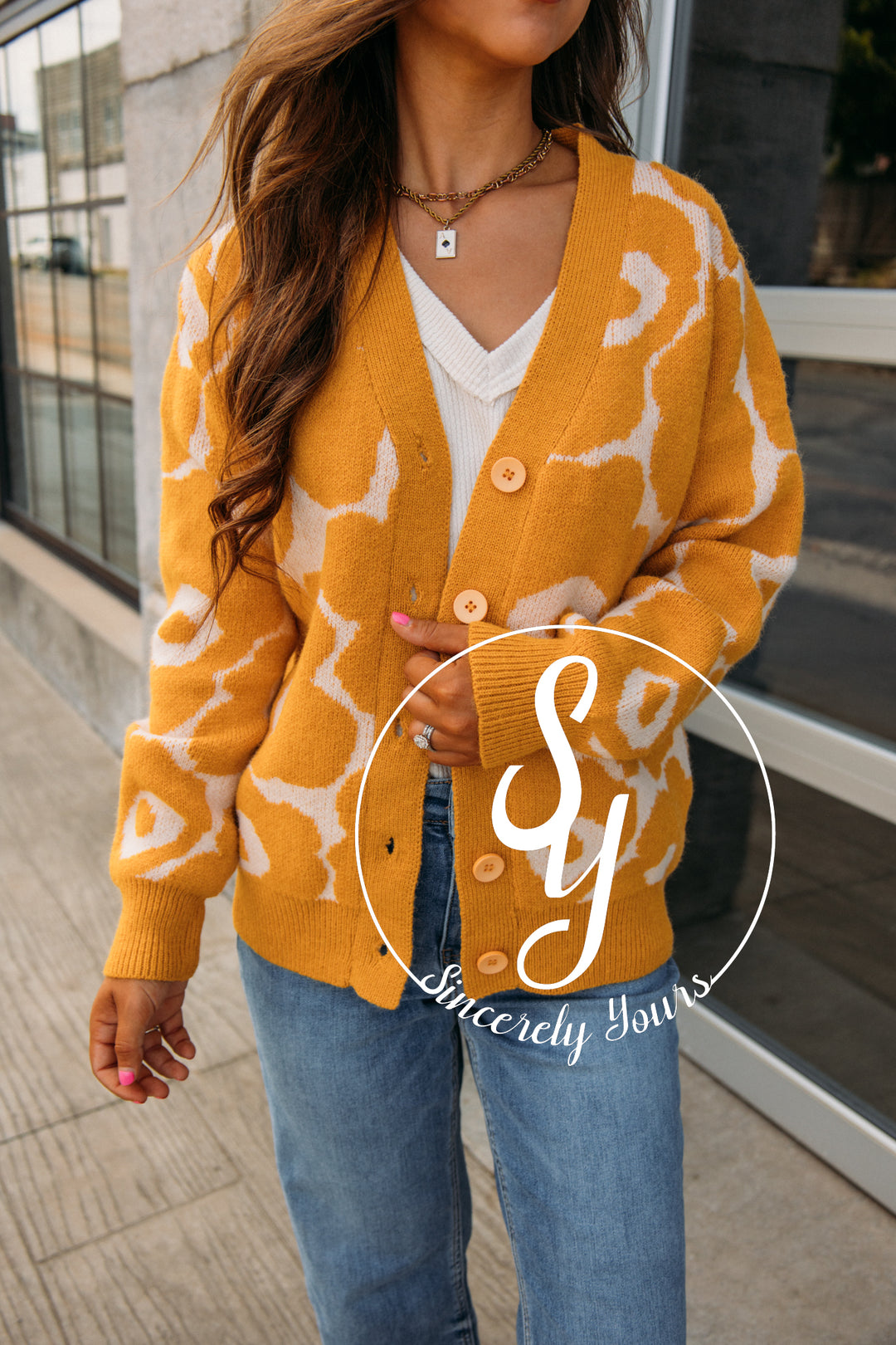 Autumn Daze Cardigan - Mustard Ivory