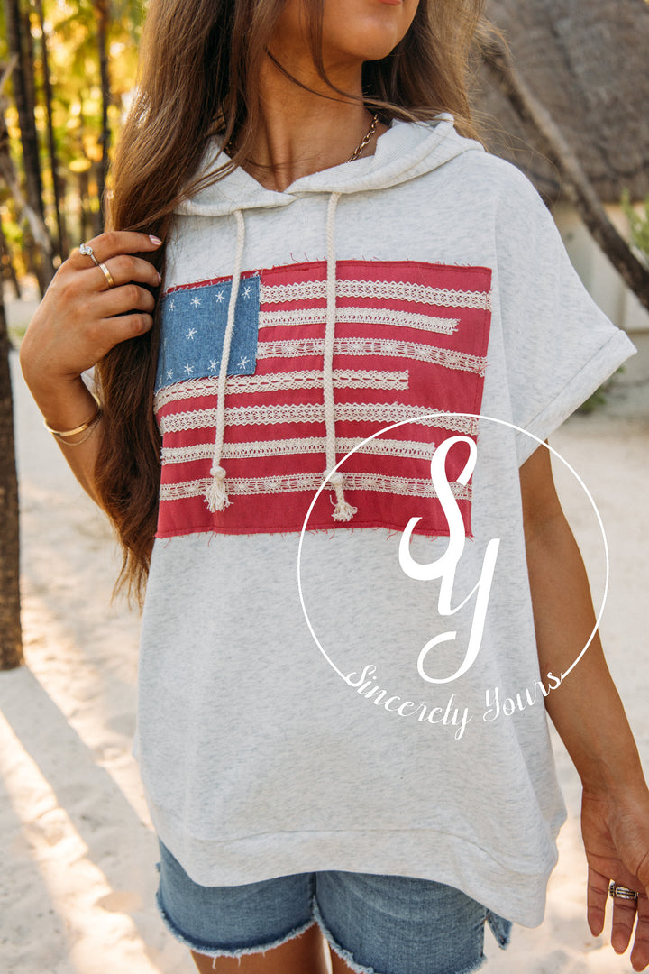 USA Flag Sweater- Light Gray