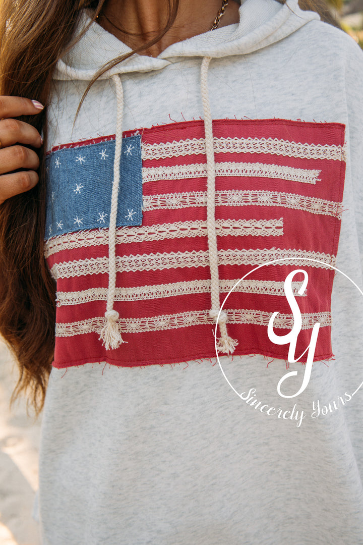 USA Flag Sweater- Light Gray