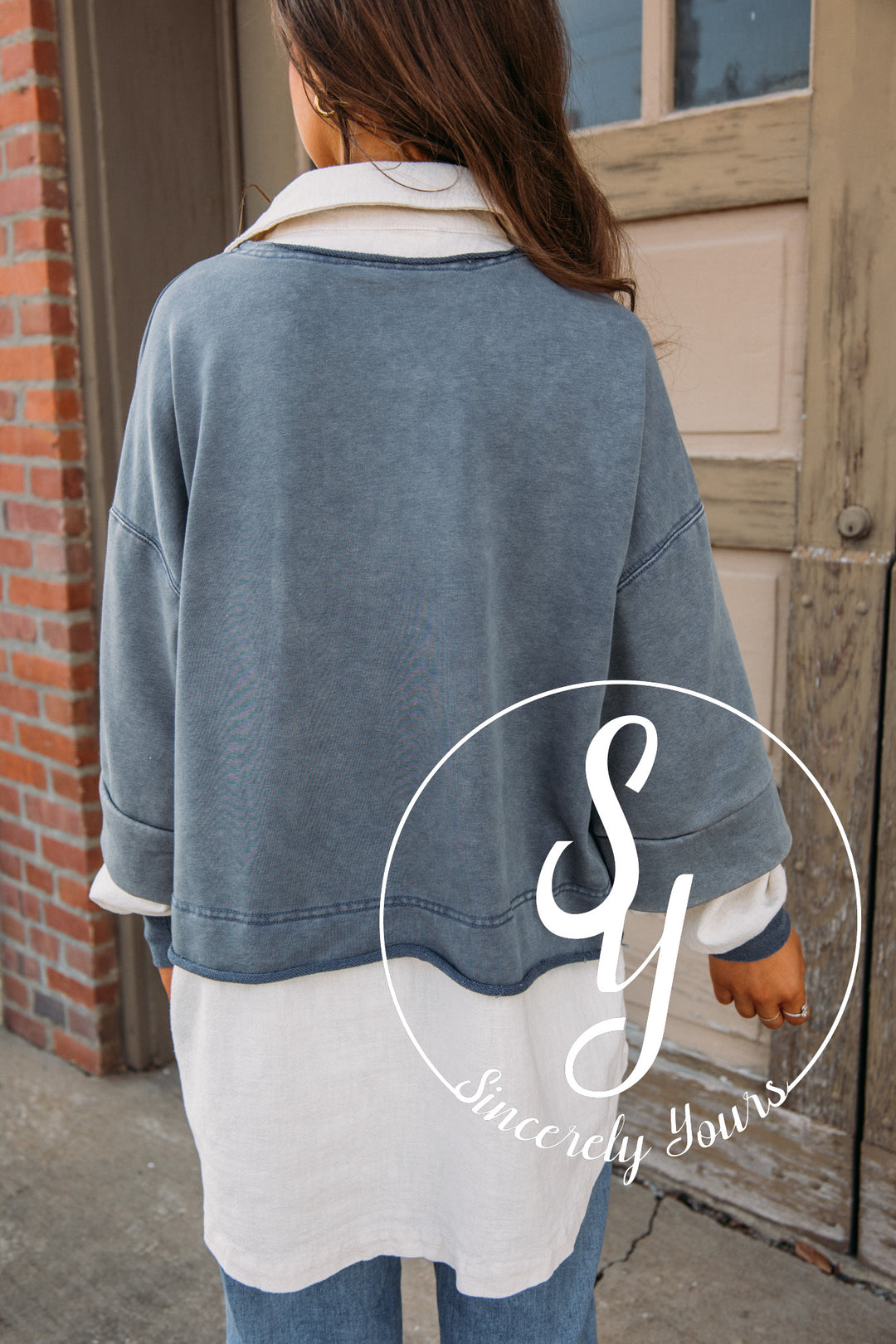 Shy Smile Top- Denim Blue