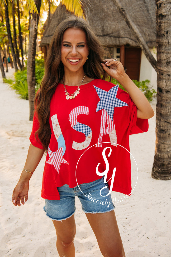 Stars and Patterns Top - Red