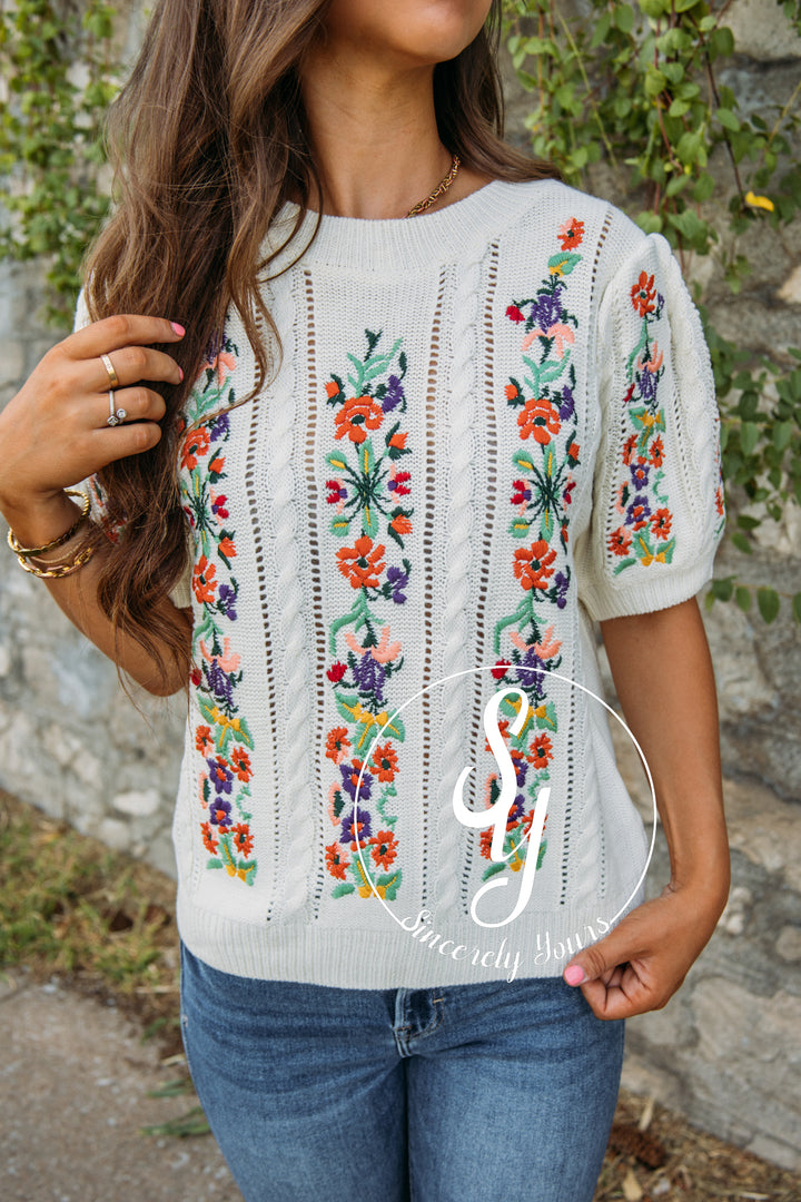 Fall Floral Sweater - Ivory