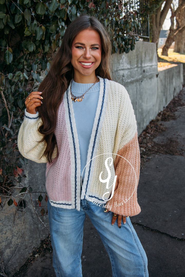 Snuggle On In Cardigan - Pink/Yellow