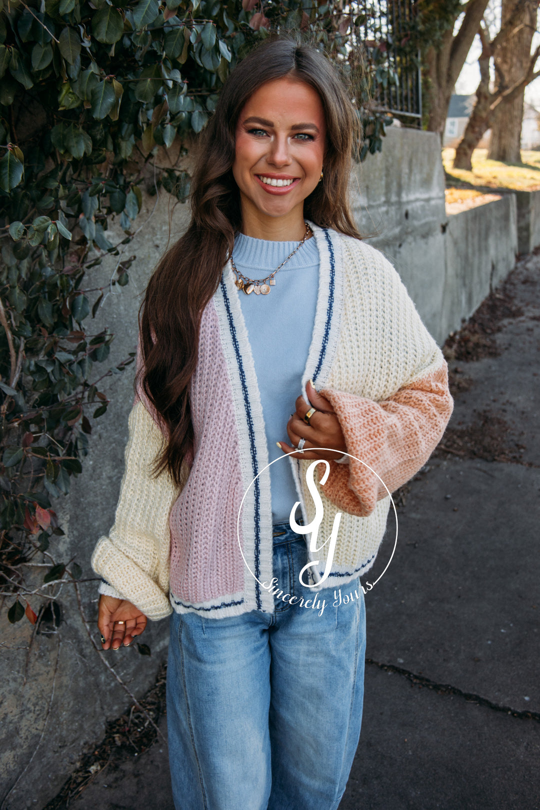 Snuggle On In Cardigan - Pink/Yellow