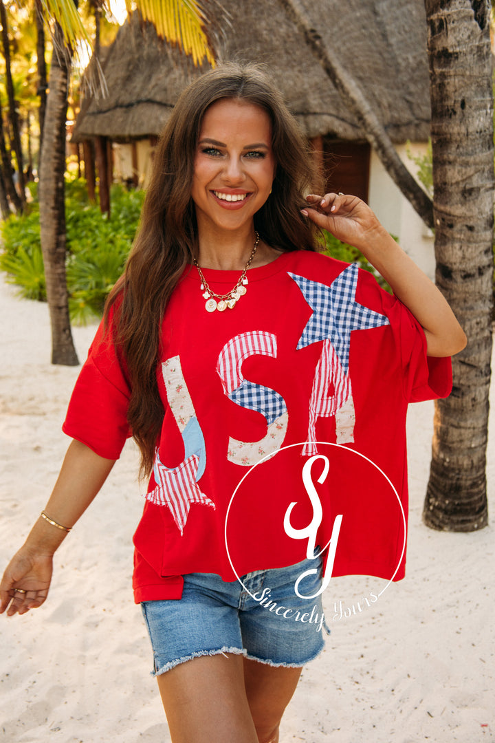 Stars and Patterns Top - Red
