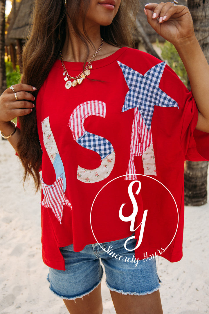 Stars and Patterns Top - Red
