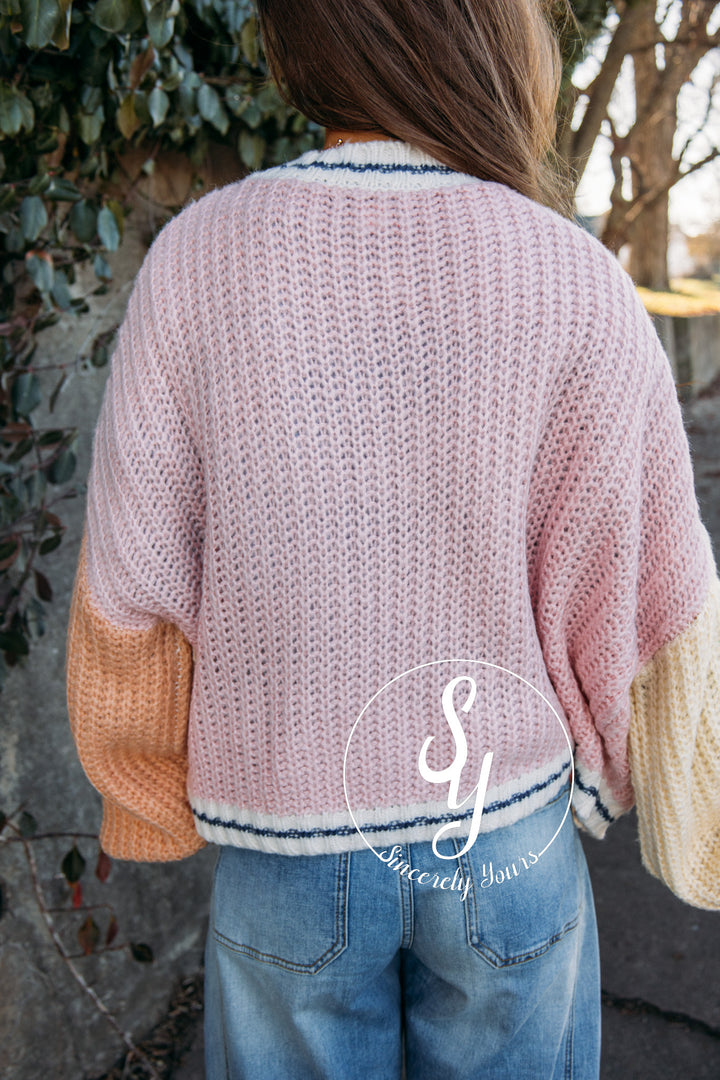 Snuggle On In Cardigan - Pink/Yellow