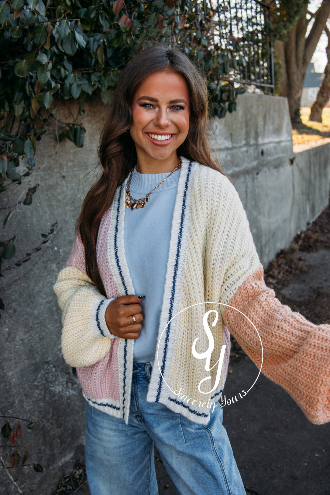 Snuggle On In Cardigan - Pink/Yellow