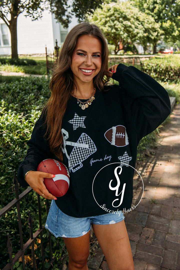 Gameday Patchwork Crewneck -Black