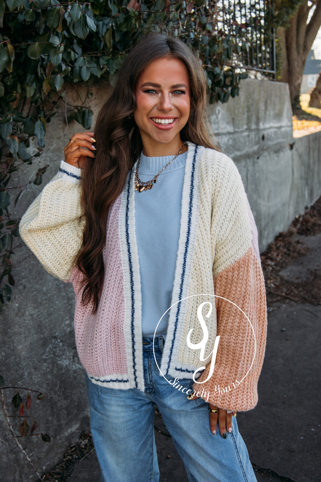 Snuggle On In Cardigan - Pink/Yellow