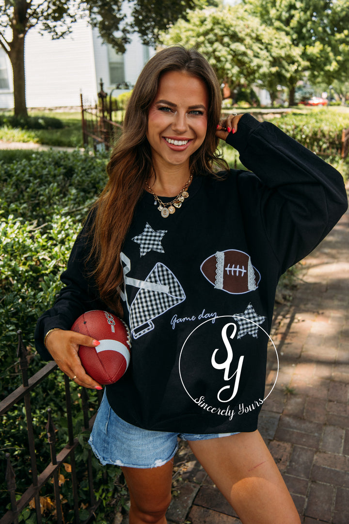 Gameday Patchwork Crewneck -Black