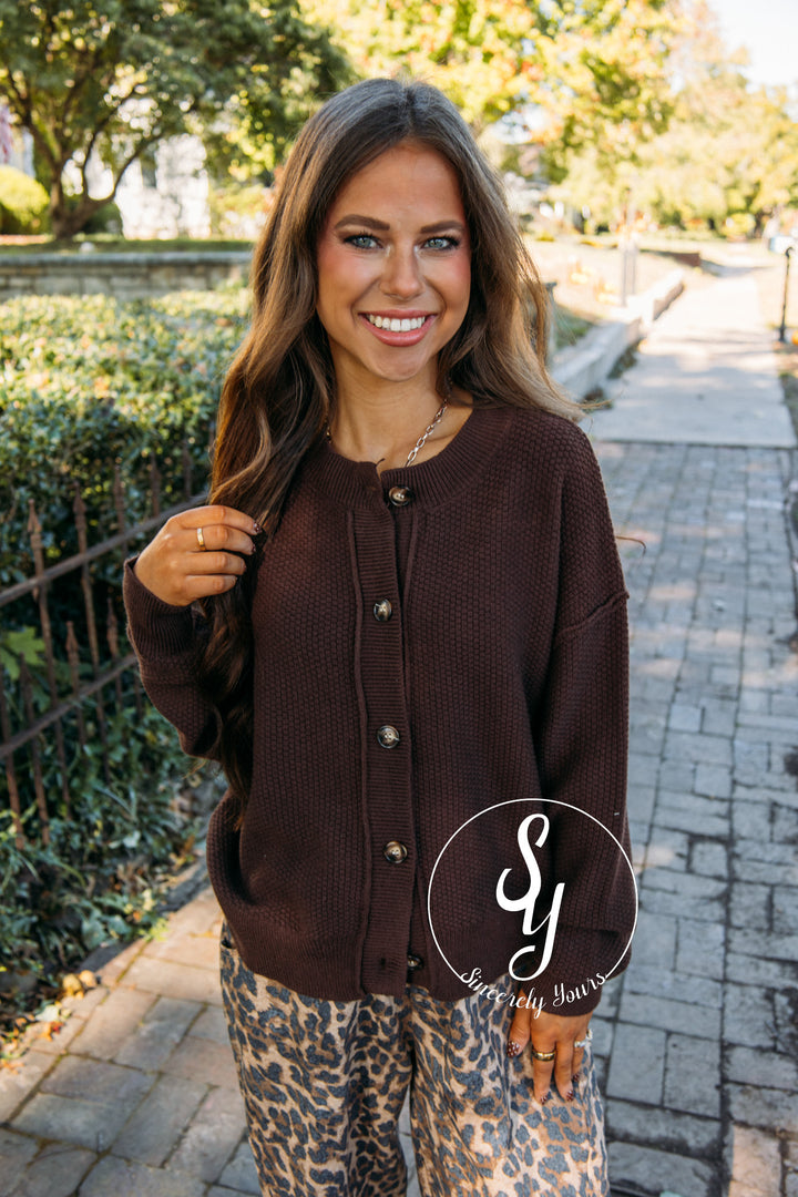 Cozy Break Cardigan- Chocolate