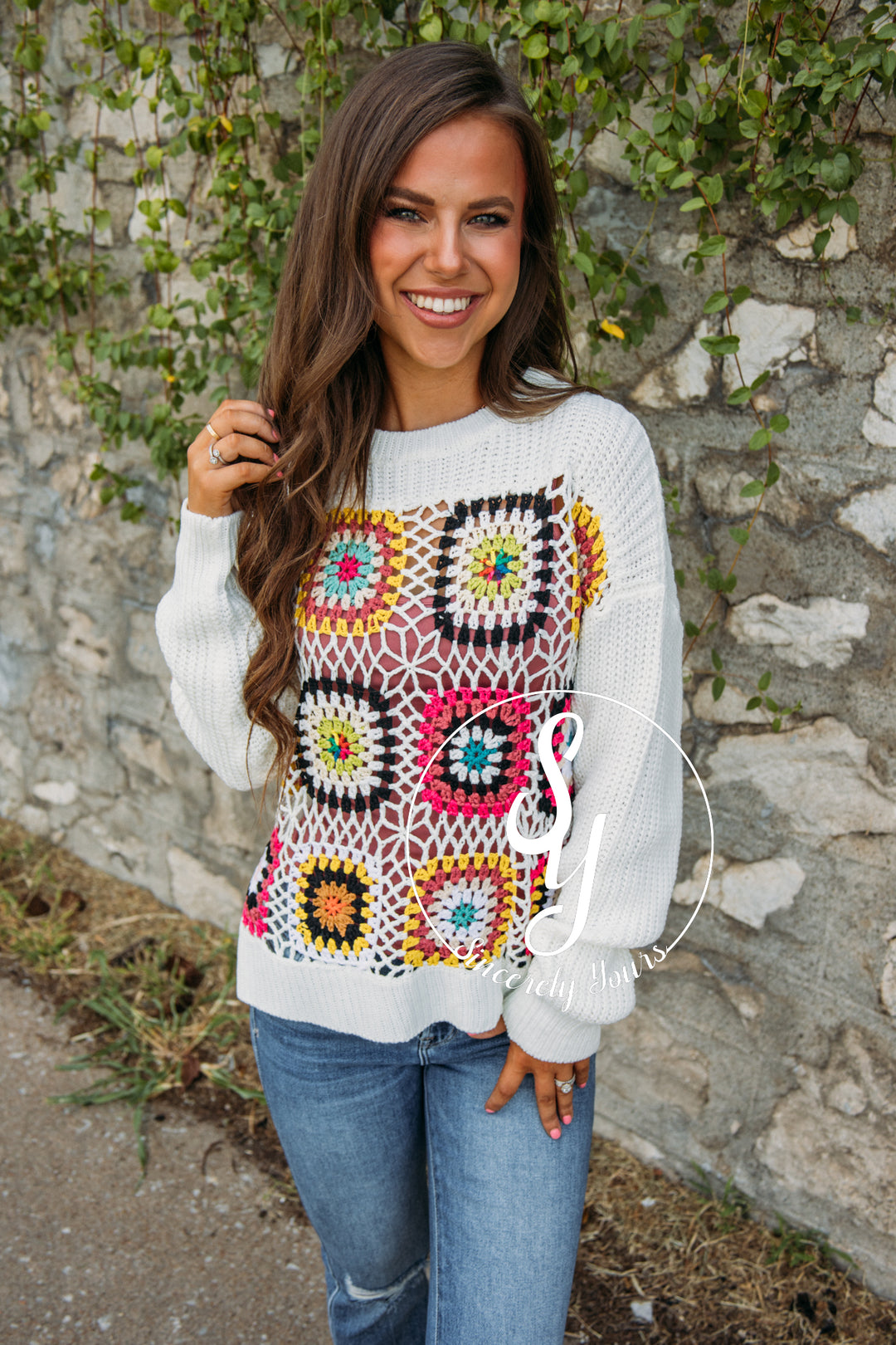 Hand In Hand Crochet Sweater -Ivory