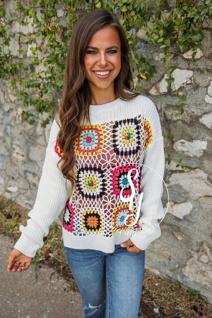 Hand In Hand Crochet Sweater -Ivory