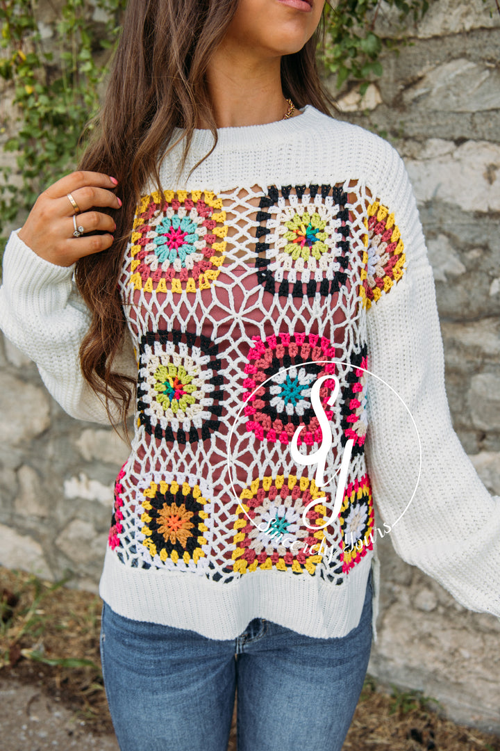 Hand In Hand Crochet Sweater -Ivory