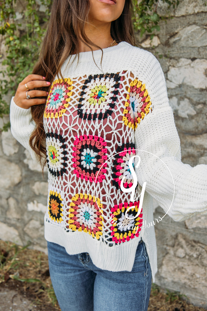 Hand In Hand Crochet Sweater -Ivory