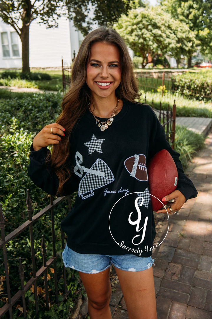 Gameday Patchwork Crewneck -Black