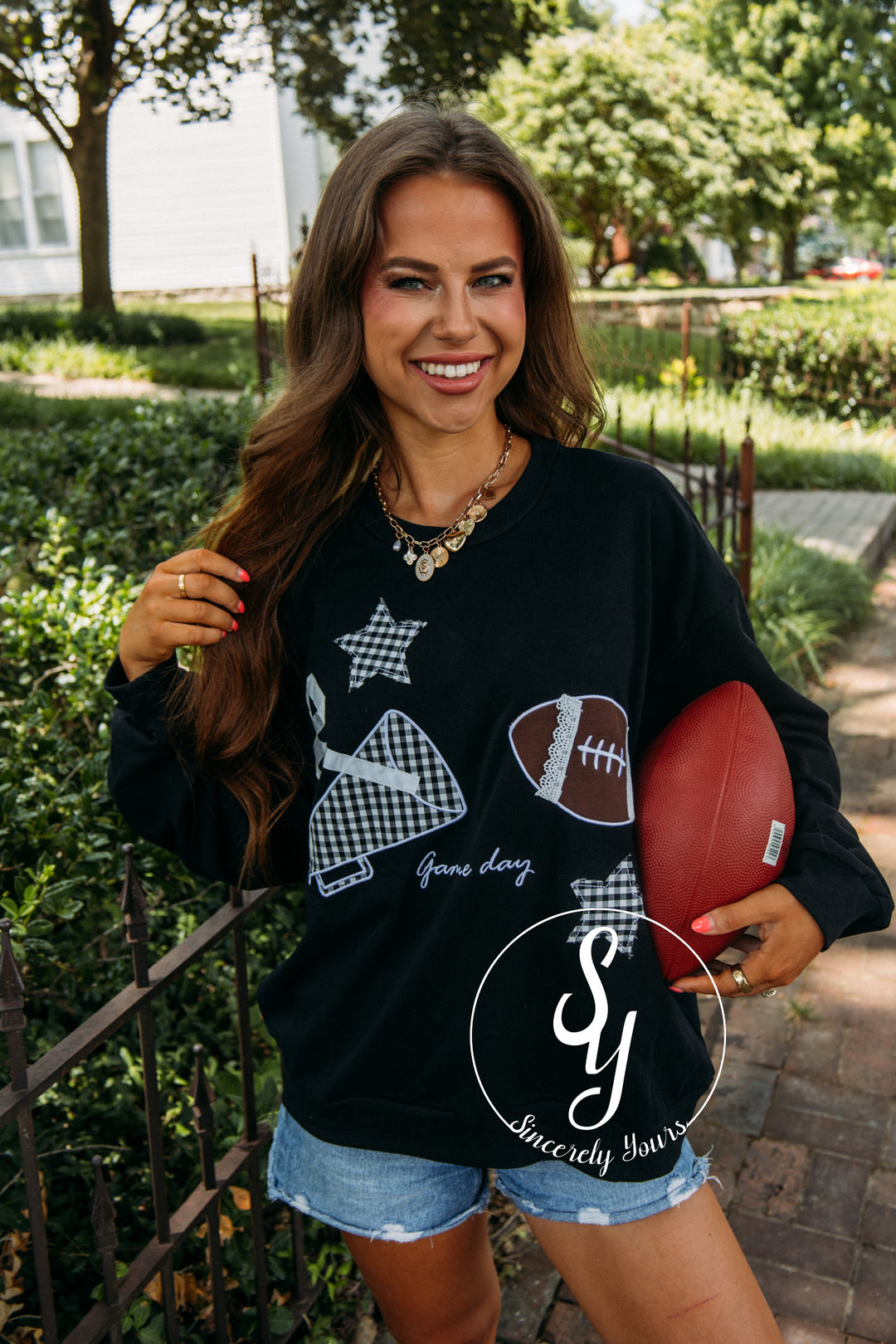 Gameday Patchwork Crewneck -Black