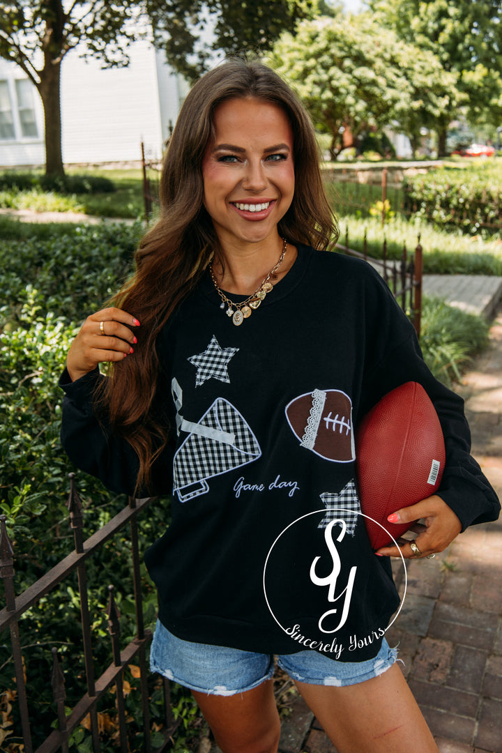 Gameday Patchwork Crewneck -Black